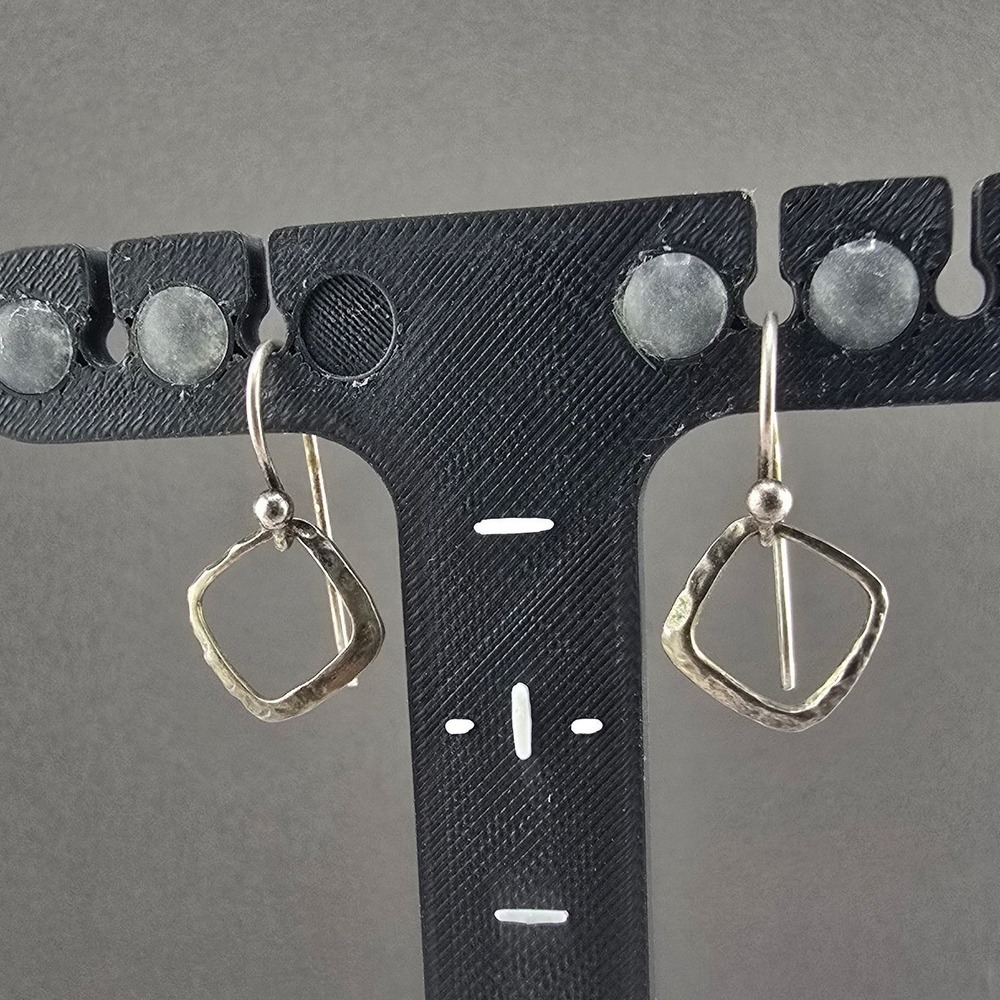 Vintage Barse Earrings Sterling Silver Hammered Square Dangle Drop 925